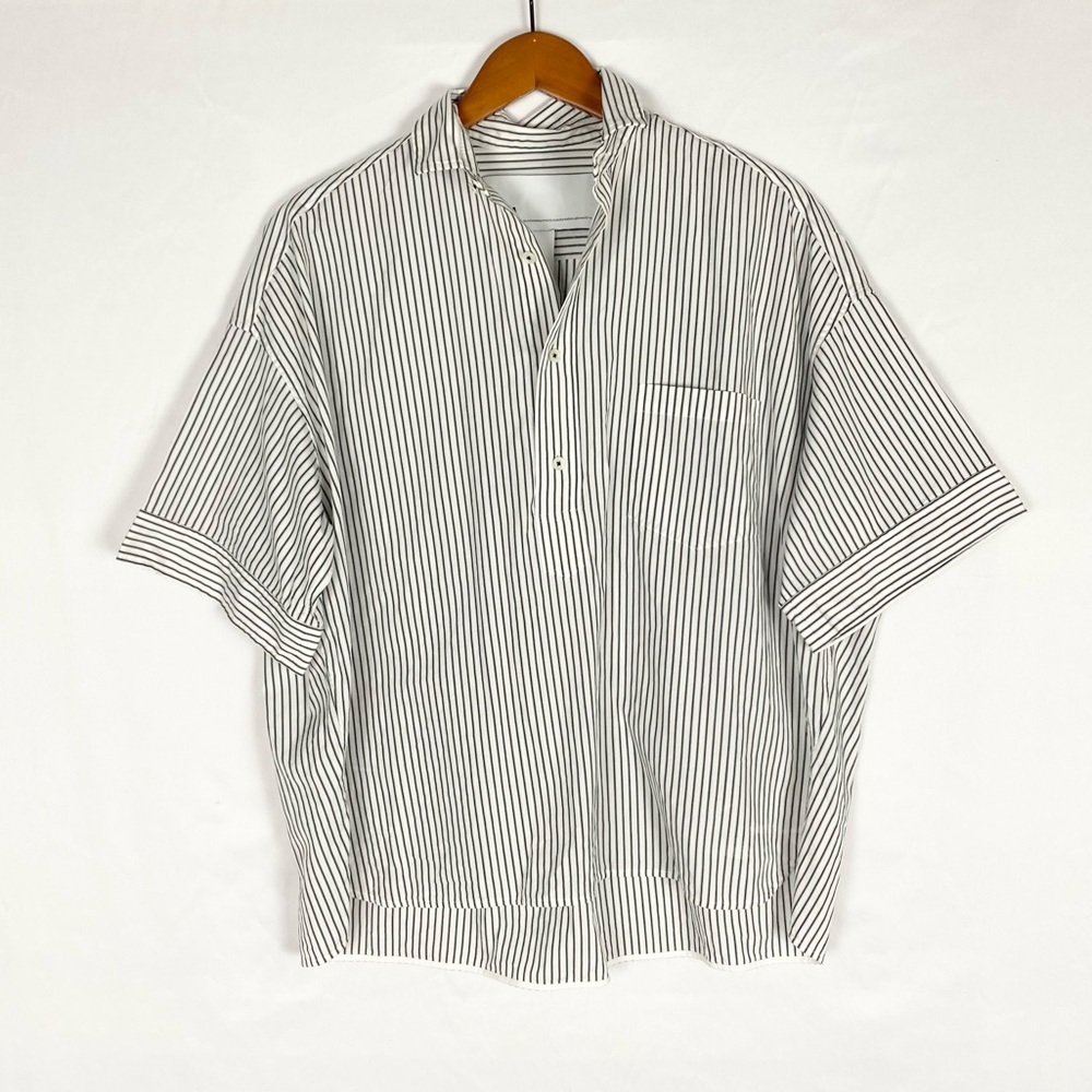 TICCA Striped Short Sleeve Tunic Relaxed Oversized Fit Japan‎ Button Cotton